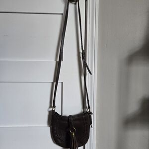 Ralph Lauren Dark Brown Leather Crossbody Bag with Tassel